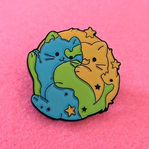 Earth & Moon Kitties Pin - Cat Planet